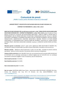 MEM HEALTHCARE & RESEARCH SRL anunță lansarea proiectului cu titlul ”SPRIJIN PENTRU DIGITALIZAREA MEM HEALTHCARE & RESEARCH SRL”, CONTRACT DE FINANȚARE Nr. ordine: 3365.1./i3/c9