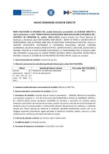 MEM HEALTHCARE & RESEARCH SRL anunță demararea procedurilor de ACHIZIȚIE DIRECTĂ în cadrul proiectului cu titlul ”SPRIJIN PENTRU DIGITALIZAREA MEM HEALTHCARE & RESEARCH SRL”, CONTRACT DE FINANȚARE Nr. ordine: 3365.1./i3/c9, Servicii de abonament internet
