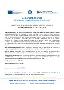ADR CENTER ROMANIA SRL anunță lansarea proiectului cu titlul ”SPRIJIN PENTRU DIGITALIZAREA ADR CENTER ROMANIA SRL”, CONTRACT DE FINANȚARE Nr. ordine: 1889.1/i3/c9