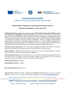 DOMENIUL STEFAN SRL anunță lansarea proiectului cu titlul ”SPRIJIN PENTRU DIGITALIZAREA DOMENIUL STEFAN SRL”, CONTRACT DE FINANȚARE Nr. ordine: 1904.1/i3/c9