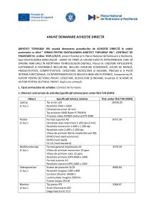 ARHITECT TOPOGRAF SRL anunță demararea procedurilor de ACHIZIȚIE DIRECTĂ în cadrul proiectului cu titlul ” SPRIJIN PENTRU DIGITALIZAREA ARHITECT TOPOGRAF SRL”, CONTRACT DE FINANȚARE Nr. ordine: 3339.1/i3/c9, Laptop  (1 buc.) Plotter (1 buc.) Multifunctionala (1 buc.) Videoproiector (1 buc.) Monitor (2 buc.) Telefon mobil (2 buc.) Desktop PC (2 buc.) Tableta (1 buc.)