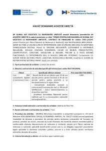 AP GLOBAL VAT SOCIETATE CU RASPUNDERE LIMITATĂ anunță demararea procedurilor de ACHIZIȚIE DIRECTĂ în cadrul proiectului cu titlul ”SPRIJIN PENTRU DIGITALIZAREA AP GLOBAL VAT SOCIETATE CU RASPUNDERE LIMITATĂ”, CONTRACT DE FINANȚARE Nr. ordine: 3335.1/i3/c9, Curs ANC Competente digitale (2 persoane) (1 buc.)