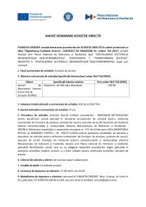FUNDATIA ORIZONT anunță demararea procedurilor de ACHIZIȚIE DIRECTĂ în cadrul proiectului cu titlul ”Digitalizarea Fundatiei Orizont”, CONTRACT DE FINANȚARE Nr. ordine: 322./i9/c7, Servicii de Abonament internet la linie fixă de cel puțin 30 Mb/s