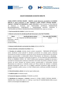 CLUBUL SPORTIV CENTURA NEAGRĂ – CRAIOVA anunță demararea procedurilor de ACHIZIȚIE DIRECTĂ în cadrul proiectului cu titlul ”Digitalizare CLUBUL SPORTIV CENTURA NEAGRĂ – CRAIOVA”, CONTRACT DE FINANȚARE Nr. ordine: 324.1/i9/c7, Servicii de Abonament internet la linie fixă de cel puțin 30 Mb/s