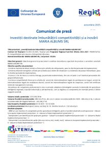 MARIA ALBUMS SRL anunță lansarea proiectului cu titlul „Investiții destinate îmbunătățirii competitivității și a inovării MARIA ALBUMS SRL”,  Cod proiect: 331291