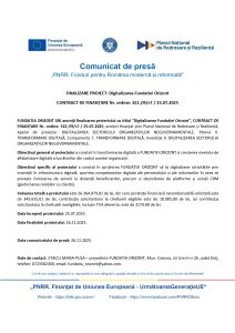 FUNDATIA ORIZONT SRL anunță finalizarea proiectului cu titlul ”Digitalizarea Fundatiei Orizont”, CONTRACT DE FINANȚARE Nr. ordine: 322./i9/c7 / 25.07.2025