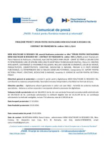 MEM HEALTHCARE & RESEARCH SRL anunță finalizarea proiectului cu titlul ”SPRIJIN PENTRU DIGITALIZAREA MEM HEALTHCARE & RESEARCH SRL”, CONTRACT DE FINANȚARE Nr. ordine: 3365.1./i3/c9