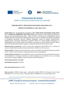 SQUAD KINETO S.R.L. anunță finalizarea proiectului cu titlul ”SPRIJIN PENTRU DIGITALIZAREA SQUAD KINETO S.R.L.”, CONTRACT DE FINANȚARE Nr. ordine: 3404.1./i3/c9