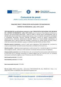 TOPO MILENIUM SRL anunță finalizarea proiectului cu titlul ”SPRIJIN PENTRU DIGITALIZAREA TOPO MILENIUM SRL”, CONTRACT DE FINANȚARE Nr. ordine: 3375.1./i3/c9