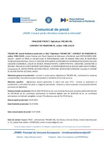 TRICABO SRL anunță finalizarea proiectului cu titlul ”Digitalizare TRICABO SRL”, CONTRACT DE FINANȚARE Nr. ordine: 5586.1/i3/c9